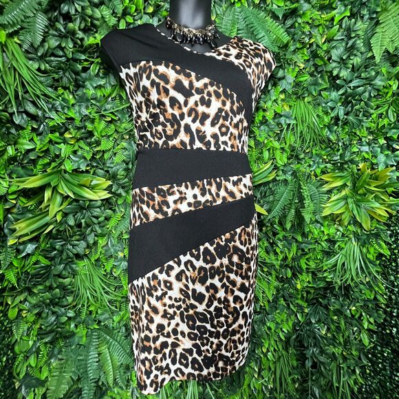 Women Dress Plus 3XL Black Leopard V Neck Sheath Stretch Fitted Spin 0976 - Picture 8 of 12